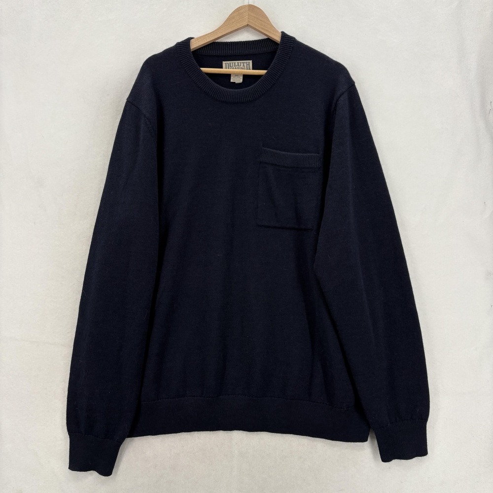 Duluth Torpedoman's Wool Crew Neck Sweater Mens 2XL Blue Crewneck Pocket Knit
